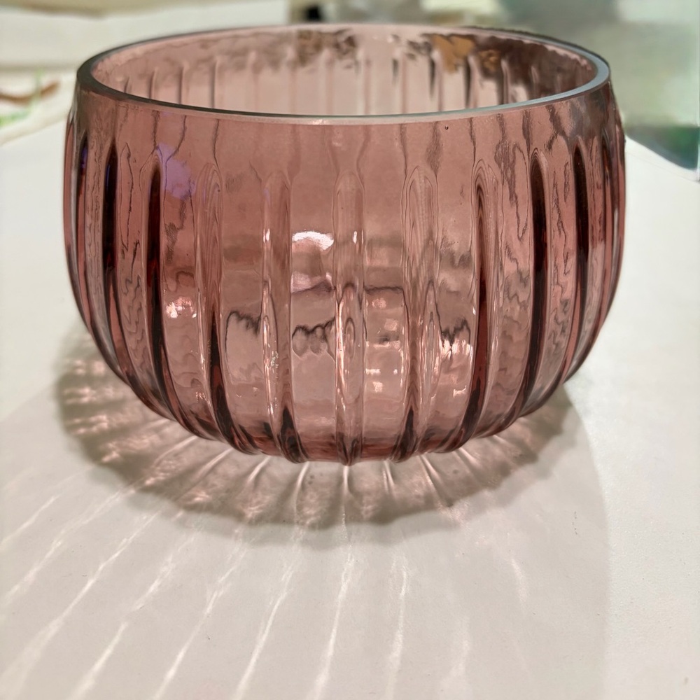 Vintage Pink Ribbed Glass Bowl